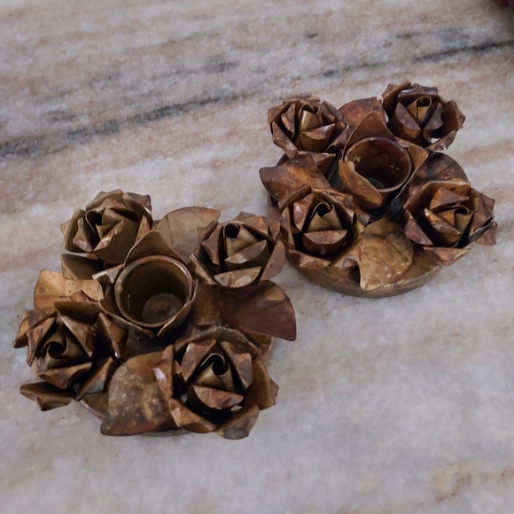 Vintage Rose Pillar Candle Holders - Picture 2 of 4